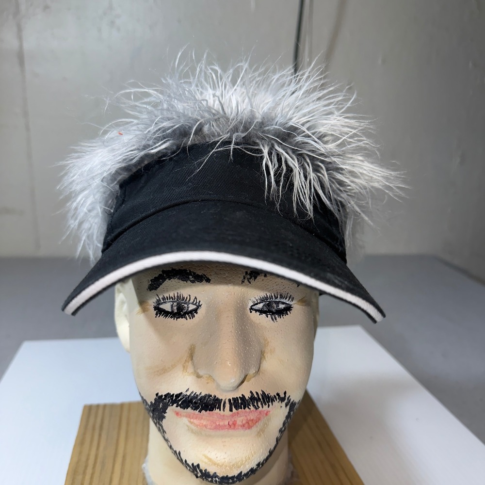 Durikiku Mens Faux Hair Sun Visor Black Grey Spiky Novelty Hat One Size Adjustab